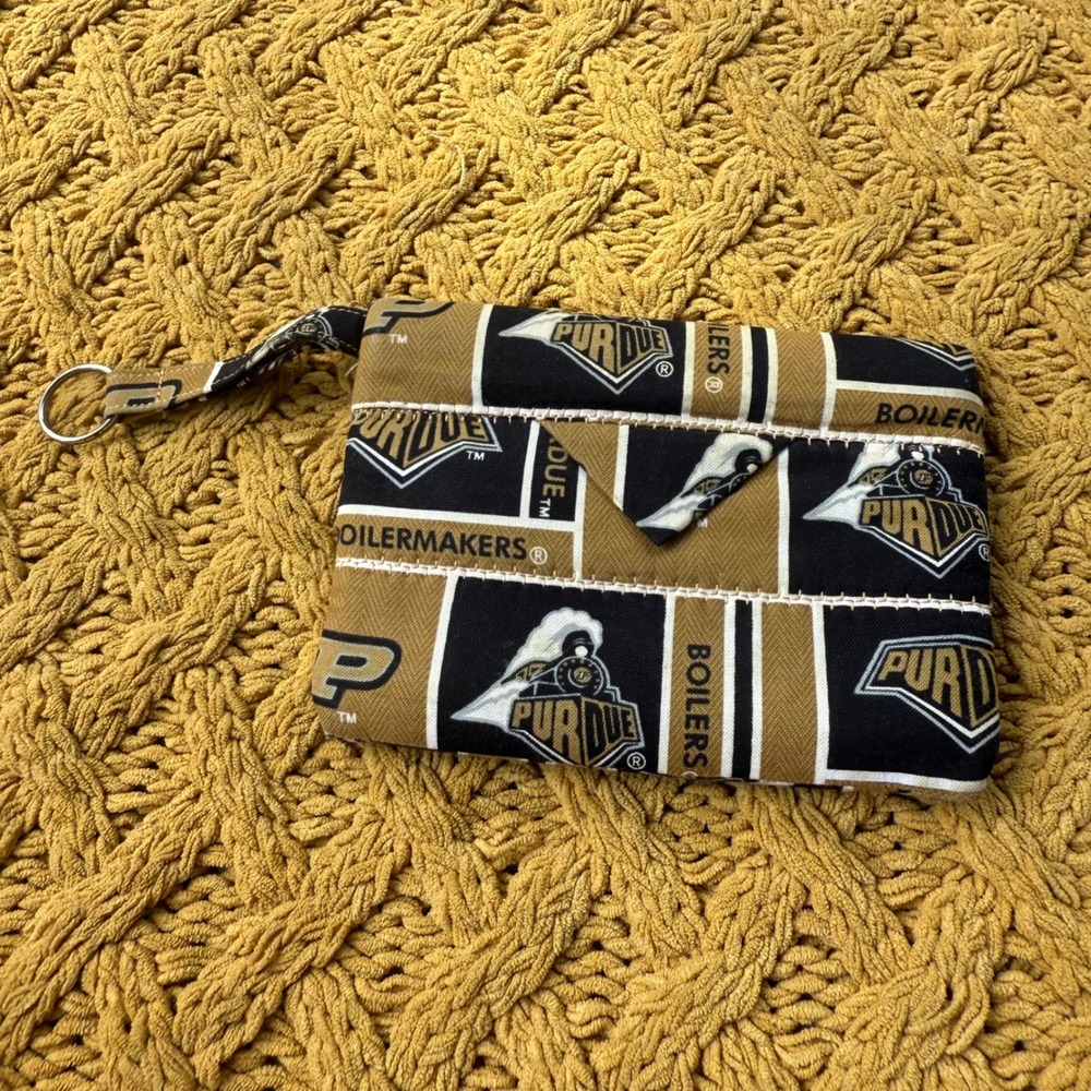 Purdue University Boilermakers Fabric Wristlet Pouch Key Ring NCAA Handmade